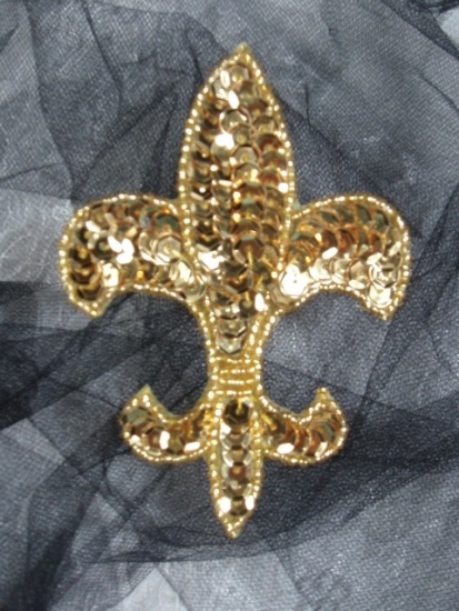 0321  Gold Fleur De Lis Sequin Beaded Applique 4"