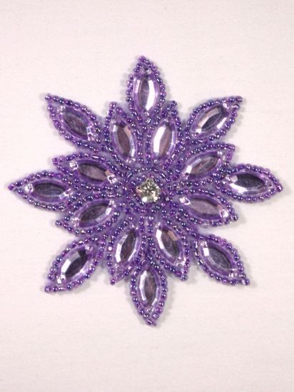 0348  Lavender Snowflake Jewel Beaded Applique 3"