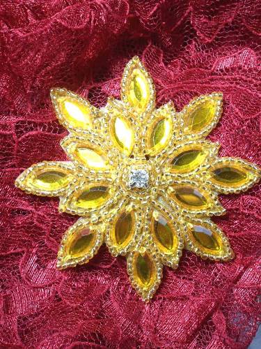 0348  Gold Snowflake Jewel Beaded Applique 3"