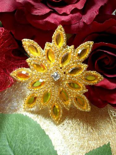 0348  Gold Snowflake Jewel Beaded Applique 3"