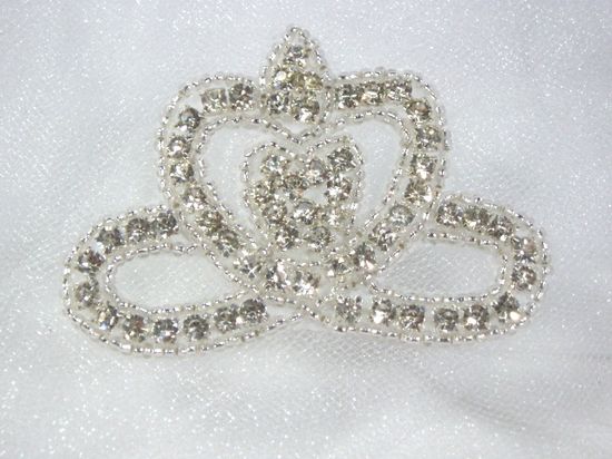 0354  Royal Crown Genuine Rhinestone Beaded Applique 3"