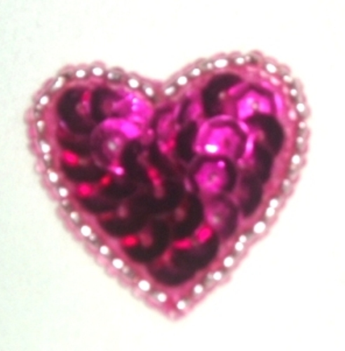 0362  Fuchsia/Silver Heart Beaded Sequin Applique 1" +
