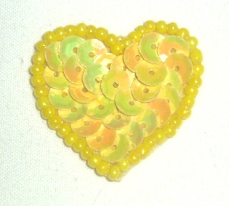 0362  Yellow Heart Beaded Sequin Applique 1"