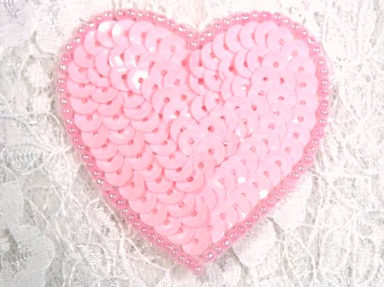0363  Pink Heart Beaded Sequin Applique 2"