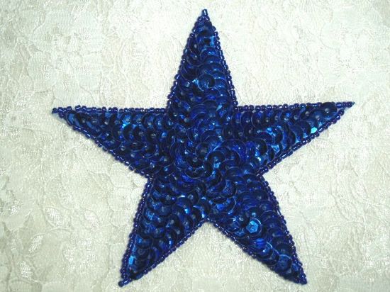 0365  Royal Blue Star Beaded Sequin Applique 4"