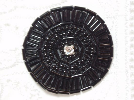 0367 Black Rhinestone Beaded Applique 1.5"