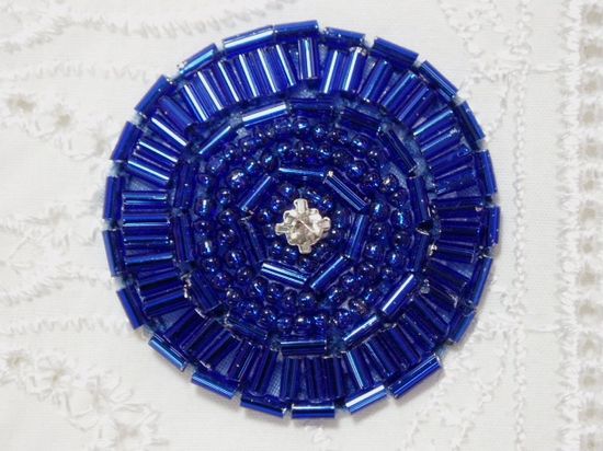 0367 Blue Rhinestone Beaded Applique 1.5"