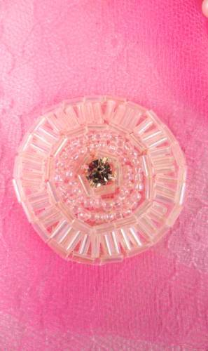 0367 Pink Crystal ab Rhinestone Beaded Applique 1.5"