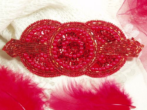 0369 Red Triple Circle Sequin Beaded Applique