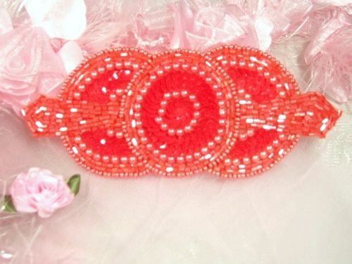0369 OrangeTriple Circle Sequin Beaded Applique