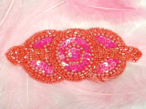 0369 Orange Pink Triple Circle Sequin Beaded Applique