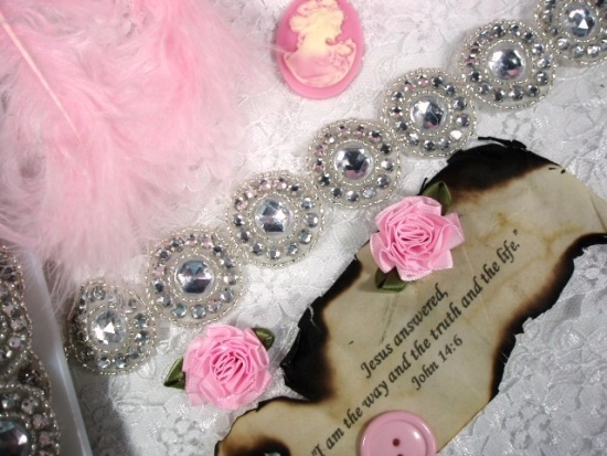 0379  Clear Rhinestone Round Beaded Appliques or Trim 1.25"
