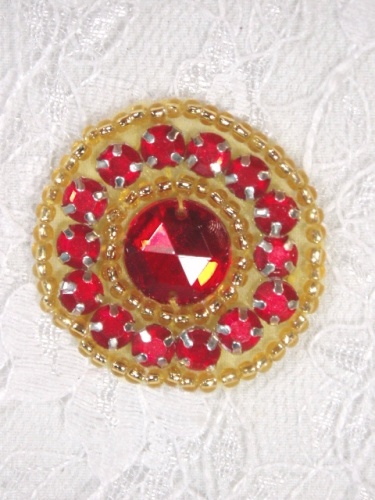 A0379   Red Gold Rhinestone Round Beaded Applique 1.25"