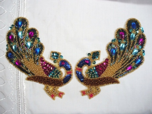 0390 Jewel Peacock Mirror Pair Sequin Beaded Appliques