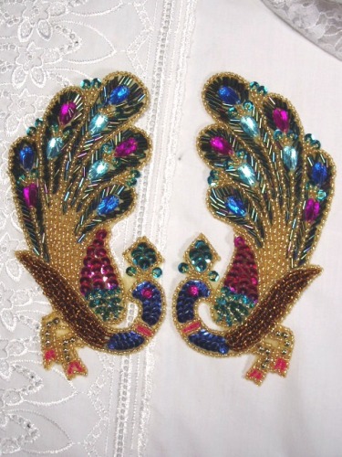 0390 Jewel Peacock Mirror Pair Sequin Beaded Appliques