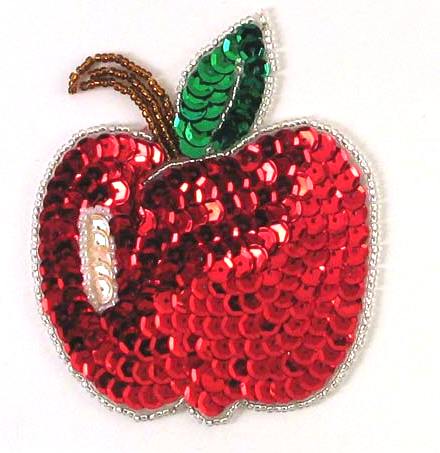 0395  Apple Sequin Beaded Applique 3.5"