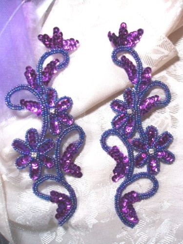 0396  Purple Beaded Sequin Appliques Mirror Pair