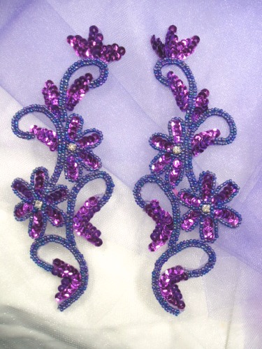 0396  Purple Beaded Sequin Appliques Mirror Pair