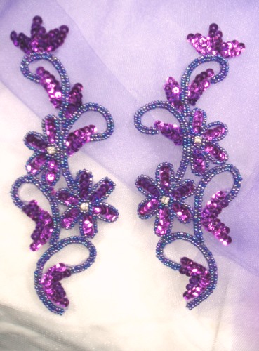 0396  Purple Beaded Sequin Appliques Mirror Pair