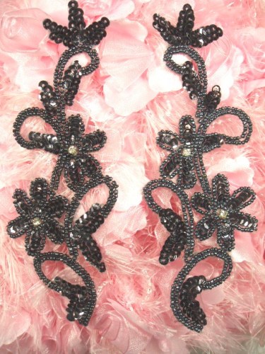 0396  Gunmetal Beaded Sequin Appliques Mirror Pair