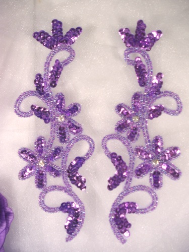 0396  Lavender Metallic Beaded Sequin Appliques Mirror Pair