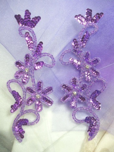 0396  Lavender Metallic Beaded Sequin Appliques Mirror Pair