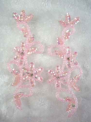 0396  Pink Crystal AB Beaded Sequin Appliques Mirror Pair