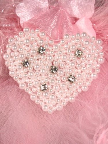 0400  White Pearl Rhinestone Heart Beaded Applique