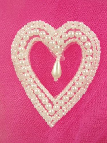 0403 White Pearl Heart Designer Beaded Applique 2.5"