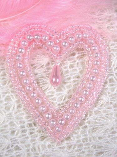 0403 Pink Pearl Heart Designer Beaded Applique 2.5"