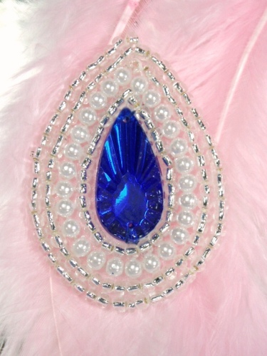 0408  Blue Silver Teardrop Jewel Beaded Applique 2.25"