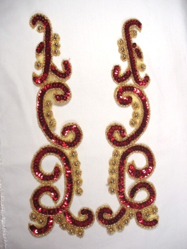 0420  Red Gold Mirror Pair Sequin Beaded Appliques