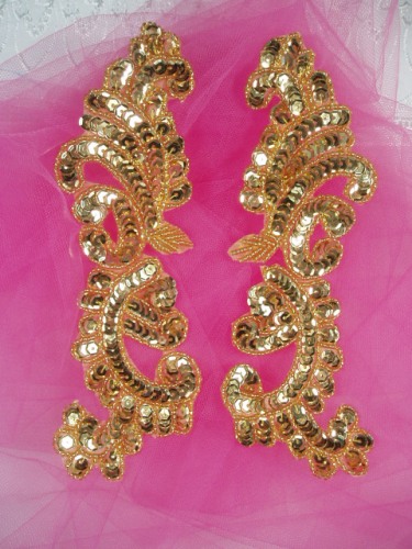 0422  Gold Mirror Pair Sequin Beaded Appliques