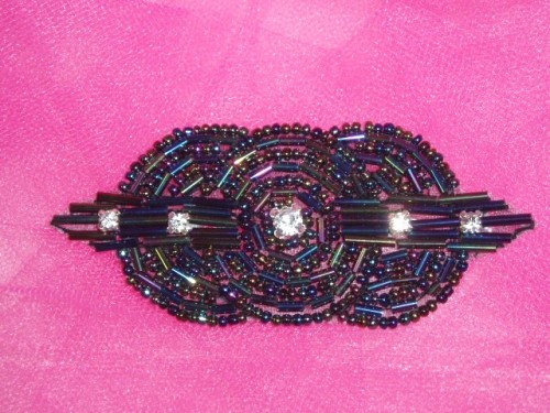 0424  Black AB Rhinestone Beaded Applique 3.5"