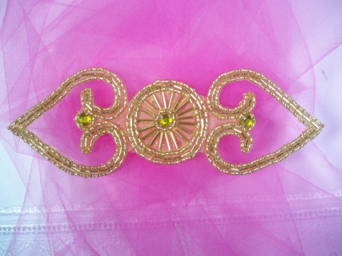 0425  Gold Rhinestone Beaded Applique 6.75"
