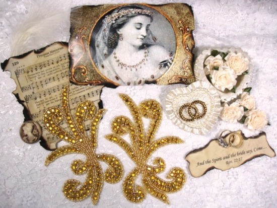 0042A Gold Rhinestone Mirror Pair Beaded Appliques