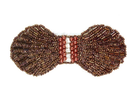 HB4340  Chocolate Brown Rhinestone Bow Beaded Hair bow