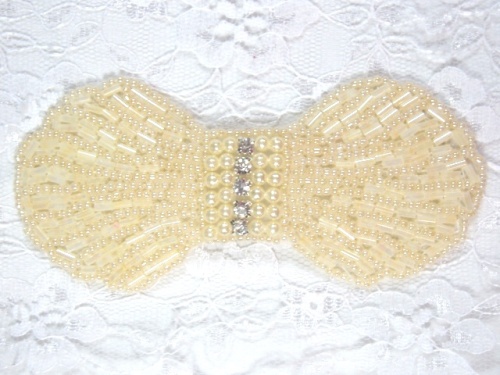 HB4340  Ivory Rhinestone Bow Beaded Hair bow