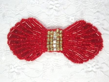HB4340  Red Gold Rhinestone Bow Beaded Hair bow