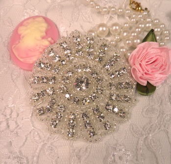 A0487A * Reserved Listing * Silver Crystal Floral Rhinestone Appliques 2-3/8"