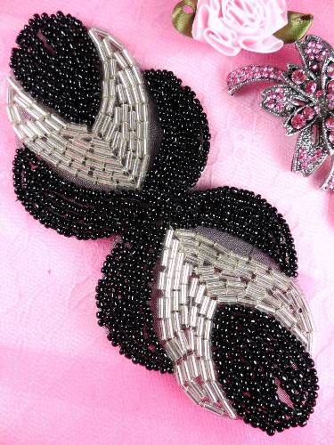 0501 Eyes of Wisdom Black Silver Beaded Applique 5"