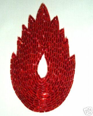 K8899  Red Flame Beaded Applique  4.5"