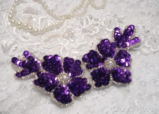 K8116  Purple Sequin Beaded Applique  5"