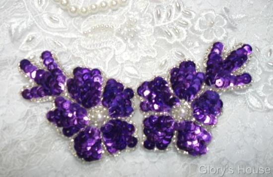 K8116  Purple Sequin Beaded Applique  5"