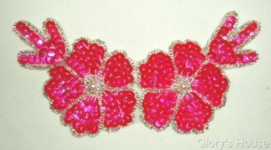 Neon Pink 5" Sequin Beaded Applique K8116