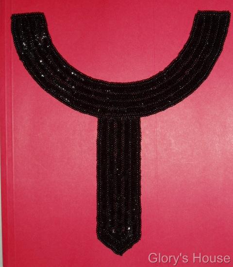 K8397  Black Collar Sequin Beaded Applique 9.5"