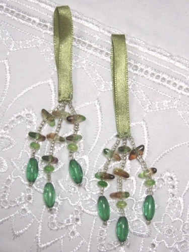 E5572 Set of 2 Green Beaded Tassels 2"