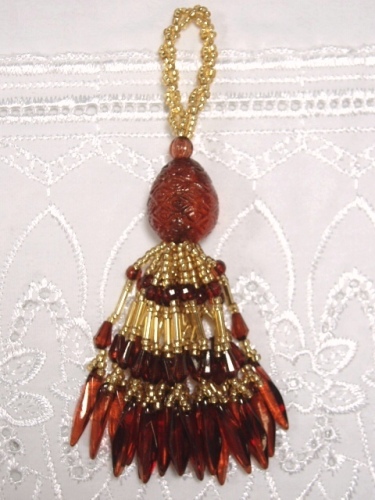 E3650 Brown & Gold Raindrop Beaded Tassel 3.25"