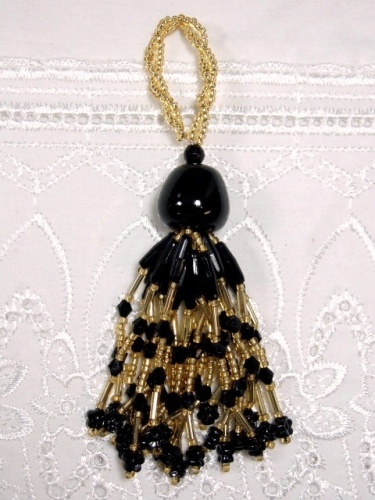 E3656 Black & Gold Beaded Tassel 3"