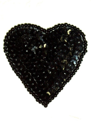 0363  Black Heart Beaded Sequin Applique 2"